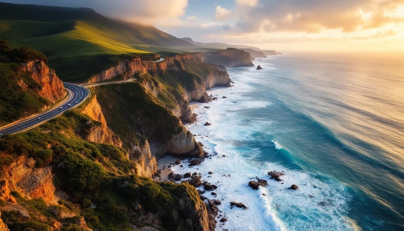 Aerial view of the Great Ocean Road winding along the coast
