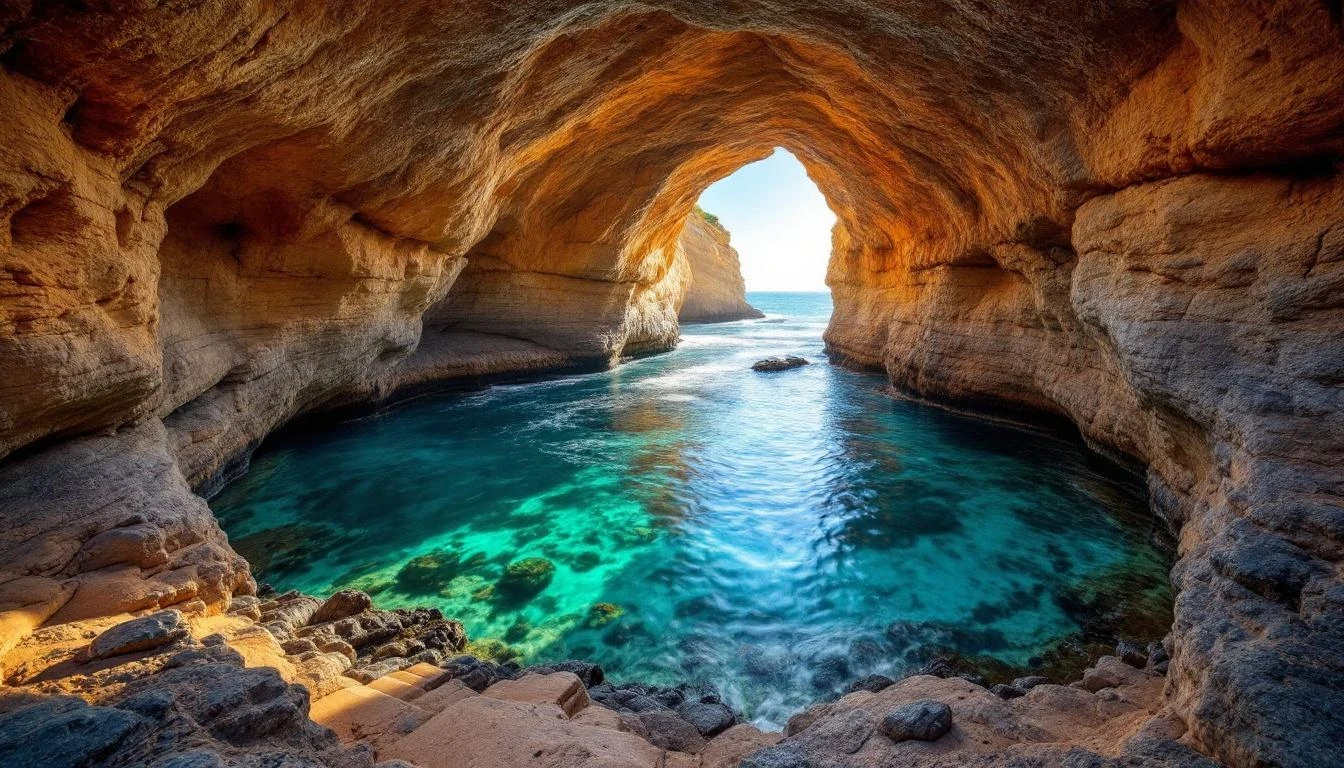 The Grotto sea-carved limestone arch with natural pool along the Great Ocean Road