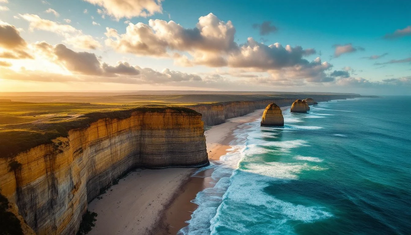 The Twelve Apostles at sunset from above