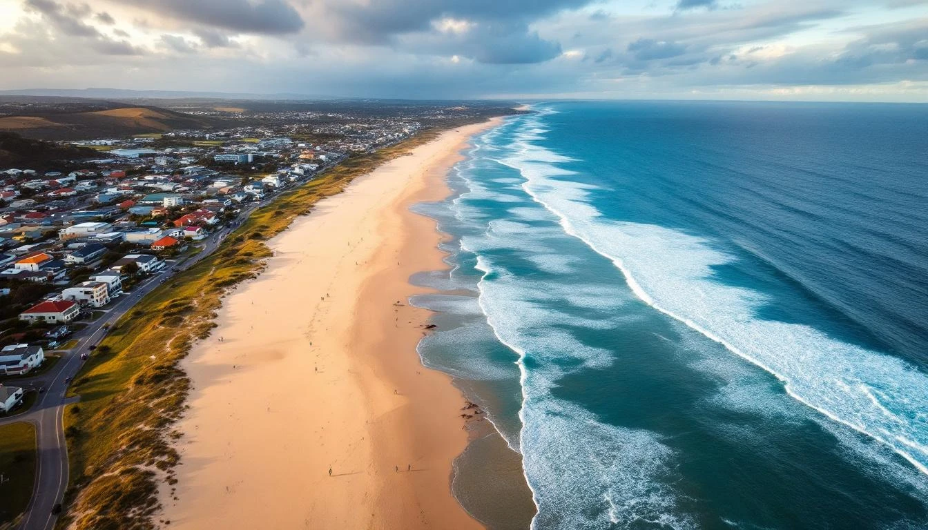 Aerial view of Warrnambool coastal town and Lady Bay